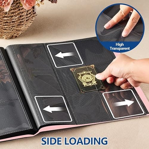 Card Binder, EDUDIIU 9 Pockets Premium Trading Card Binders, Cards Collection Binder Album, Side Loading Yugioh Holder Book for Sport, Football, Baseball Collector - Pink thumbnail 5