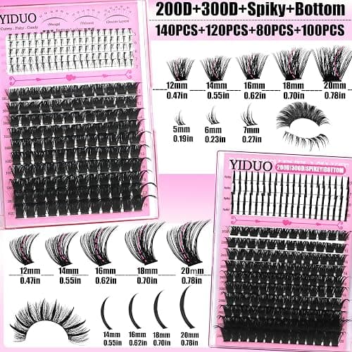 YIDUO 8 Styles Mix Lashes Clusters Kit 4 Box Cluster Lash Book Kit with Bond&Seal 1888Pcs 100D/200D/300D Volume Manga Eyelash Extension with Spikys/Bottom lash Kit for Beginners DIY at Home Easily thumbnail 5