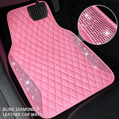 CAR PASS Bling Leather Car Mats Shining Diamond Floor Mats Crystal Rhinestones Sparkly Glitter Carpet Anti-Slip Waterproof Pad Universal Fit for Automotive SUV, Sedan, Van, 5pcs for Girl Women Pink thumbnail 2