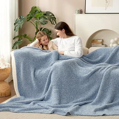 Snuggle Sac Blue Throw Blankets for Couch, Reversible Super Soft Warm Blankets Cozy Knit Blanket Fuzzy Plush Throws for Sofa, Bed, Gift, Heather Blue, 50 x 60 inches thumbnail 6