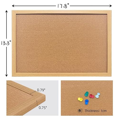 Yunihome Cork Bulletin Board, 13.3x17.8 Inches Hanging Cork Board Wooden Framed with Pins for Wall, Dorm Room, Office, Home Decor – Natural Cork & Black Frame thumbnail 3