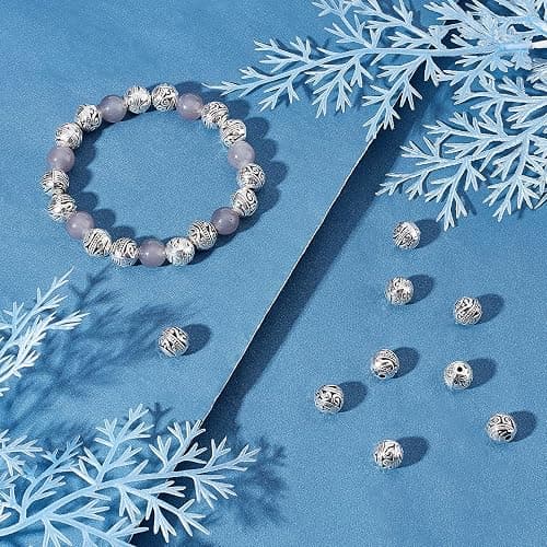 PH PandaHall 8mm Round Spacers Beads, 60pcs Tibetan Alloy Metal Charms Beads Antique Silver Metal Loose Spacer Beads for Bracelet Necklace Jewelry Making, Hole: 1.5mm thumbnail 6