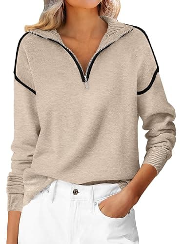 ANRABESS Womens Quarter Zip Sweaters Fall Long Sleeve V Neck Shirts Collared Business Casual Tops Knit Pullover Sweatshirts - Image 1