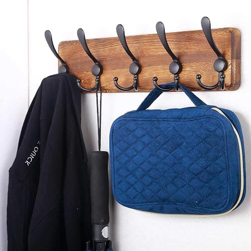 SKOLOO Rustic Wall Mounted Coat Rack: 16" Hole to Hole, Pine Real Wood Plank Wall Coat Rack with 5 Triple Hooks, Farmhouse Coat Hanger Wall Mount for Hanging Backpack Jacket Coat Hat thumbnail 4