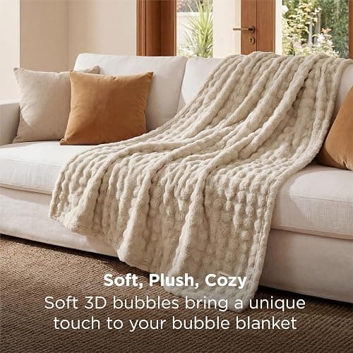 Bedsure 3D Cloud Bubble Blanket, Soft Cozy Throw, Beige, 50"×70" | Fleece, Couch/Sofa/Bed, Soft，Cute, Lightweight，Gifts for Women, Room Decor thumbnail 4