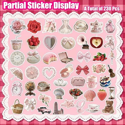 230pcs Coquette Stickers Cute Vinyl Laptop Waterproof Aesthetic Pink Pack for Girls Water Bottles Laptop Computer Phone Guitar (230pcs Coquette Stickers) thumbnail 3