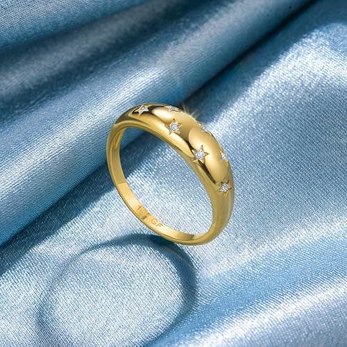 AllenCOCO Chunky Gold Plated Rings for Women - Trendy Cubic Zirconia 14k Gold Filled Stackable Rings thumbnail 6
