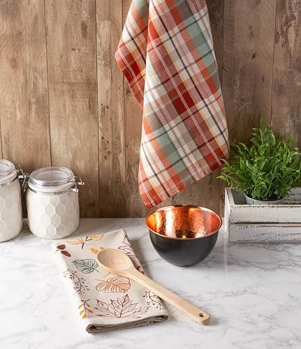 DII Fall Basics Kitchen Dishtowel Collection Printed & Plaid Fall Dish Towel Set, 18x28, Autumn Leaves, 2 Count thumbnail 2