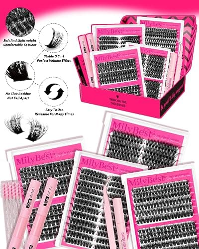 MilyBest 4 Styles Lash Clusters Kit 864Pcs Eyelash Clusters Lash Kit Volume Lashes Clusters D Curl DIY Individual False Eyelashes with 2 Bond&Seal Wispy Bulk Cluster Eyelash Extensions Kit De Pestañas thumbnail 5