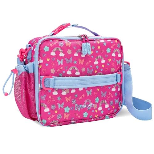 Bentgo Kids Lunch Bag - Double-Insulated, Reusable Lunch Bag for Kids 3+ with Adjustable Strap; Holds Lunch Box/Water Bottle/Snacks; Easy-Clean, Water-Resistant & Pockets (Rainbows & Butterflies) - Image 1