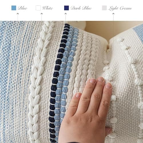 BlissBlush Coastal Blue Decorative Lumbar Pillow Cover 14x36 Boho Long Body Pillow for Bed Farmhouse Lumbar Throw Pillow for Couch Modern Accent Textured Throw Pillowcase thumbnail 5