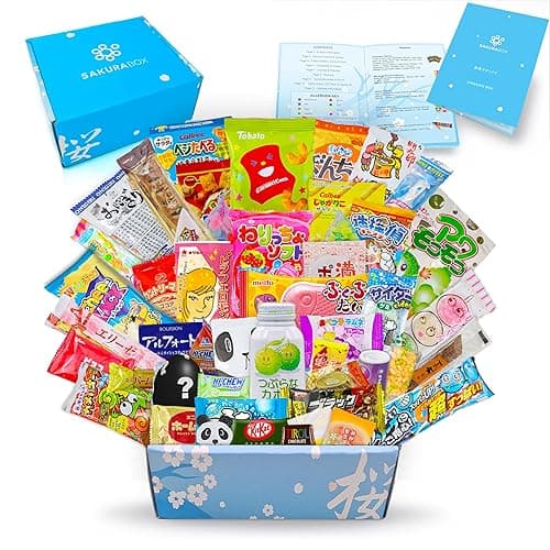 Sakura Box Japanese Snacks & Candy Dagashi Gift Box 50 Pieces English Booklet Surprise Gift - Image 1