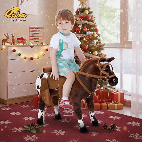 Qaba Sound-Making Ride On Horse for Toddlers 3-5, with Neighing and Galloping Sound, Stuffed Animal Horse Toy for Kids with Padding, Soft Feel, Brown thumbnail 2