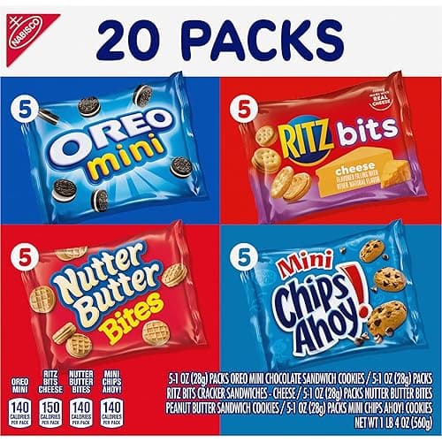Nabisco Classic Mix Variety Pack, OREO Mini, CHIPS AHOY! Mini, Nutter Butter Bites, RITZ Bits Cheese, School Snacks, 20 - 1 oz Snack Packs thumbnail 13
