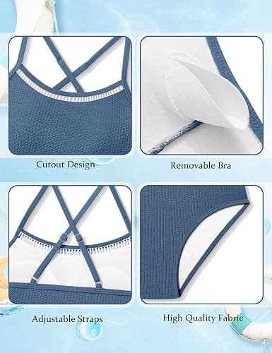 TyeSmo Girls Swimsuit Two Piece Cross Back Bikini Cutout Bathing Suit for Girls Adjustable Straps Swimwear 9-16Y thumbnail 5