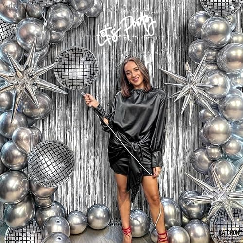 KatchOn, Foil Silver Backdrop Curtain - 3.2x6.5 Feet, Pack of 2, Silver Fringe Backdrop for Christmas Party Decorations | Christmas Backdrop, Birthday Decorations | New Year Decorations 2026 thumbnail 5
