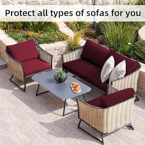 8Pcs Stretch Patio Cushion Covers,Outdoor Couch Covers Replacement,Outdoor Couch & Sofa Slipcovers,for Patio Furniture Cushion Covers,Washable Reusable urniture Protector (Wine Red,Cover Only) thumbnail 6
