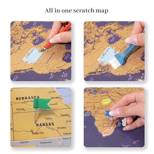 Adroit World Scratch Map of the World, Large 24x17 Scratch Off Map Poster For Travellers, with US States and Canada Provinces, Travel Map with Pins, Includes All Country Flags thumbnail 5