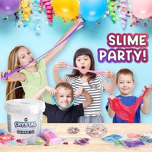4 LB Huge Glassy Clear Slime Bucket Toy for Kids, FunKidz 64 FL OZ Premade Big Crystal Slime Pack Gift with 29 Sets Add-ins Jumbo Slime Kit for Girls Boys Party Present thumbnail 10