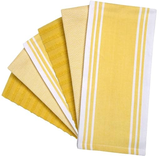 Premium Kitchen Towels (20”x 28”, 6 Pack) | Large Cotton Dish Towels | Flat & Terry Highly Absorbent Kitchen Linen Set with Hanging Loop | Wide Stripe Yellow thumbnail 3
