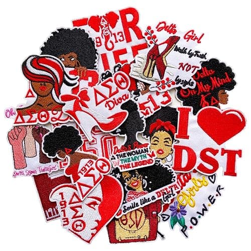 Jongdari 18pcs Delta Sigma Sorority Theta Iron on Patches Paraphernalia, Cute Embroidered Trucker Hat Patch Sew on Repair Applique for Bags Jackets Clothes - Image 1