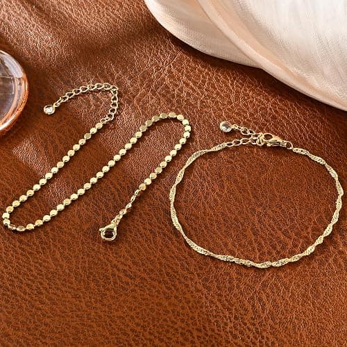 Striviio Gold Ankle Bracelets for Women, 14K Waterproof Gold Plated Anklets Set, Layered Gold Ankle Bracelets for Women Jewelry Gift thumbnail 5