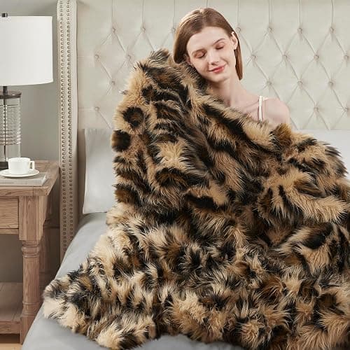 Hyde Lane Faux Fur Throw Blanket, Luxury Fluffy Leopard Blankets for Home Couch Sofa, Fuzzy Plush Animal Coat Color Throws for Decoration, Gift for Women, 50x60 thumbnail 5