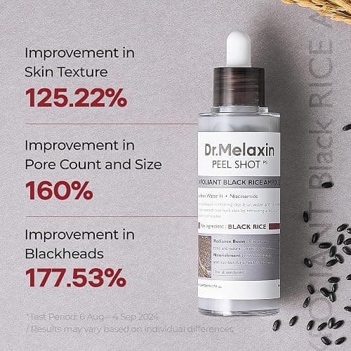 Dr.Melaxin Peel Shot Glow Black Rice Peeling Ampoule with Rice Extract & AHA BHA, Gentle Exfoliating Serum for Dead Skin Cells, Niacinamide & Hyaluronic Acid, Korean Skincare, 2.71 fl.oz thumbnail 2
