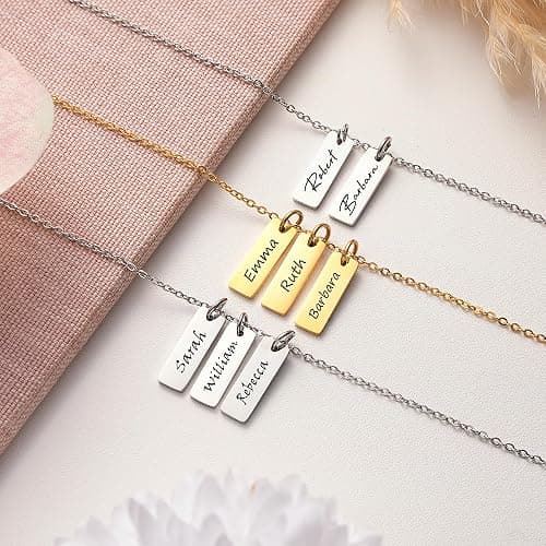 Multiple Name Charm Necklace – Custom Engraved Family Jewelry for Women – Personalized Necklace with Kids’ or Grandkids’ Names – Christmas or Birthday, Mothers Day Gift for Mom, Wife, or Grandma thumbnail 4