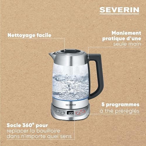 SEVERIN Bouilloire Eau et Thé, 1,7L, 3 000W, Filtre à thé, Température et Temps D'infusion Personnalisables, Verre/Inox, WK 3480 thumbnail 8