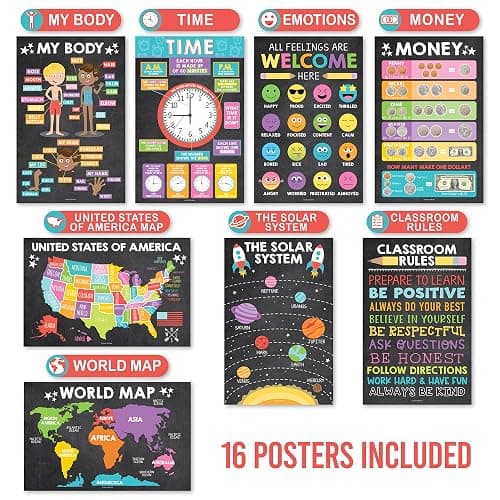 Hadley Designs 16 Educational Posters for Classroom Decor - Chalkboard Educational Posters for Toddlers 1-3, Toddler Learning Poster for Kids Ages 3-5, Kindergarten & Preschool Classroom Must Haves thumbnail 5