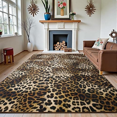 Foxmas Leopard Area Rugs for Living Room, 8x10 Feet Machine Washable Cheetah Print Rug, Non-Slip Indoor Floor Animal Rug, Carpet for Bedroom Dining Room Laundry Room Kitchen Home Office, Dark Brown thumbnail 9
