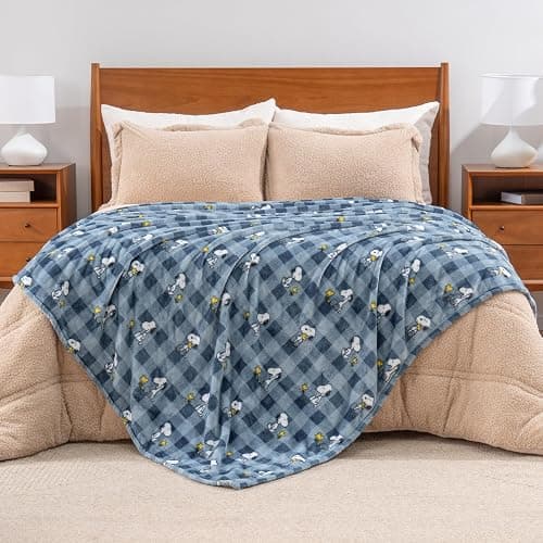 Berkshire Blanket Peanuts® VelvetLoft® Cute Character Snoopy Plush Blanket,Navy Tonal,Twin 60 in x 90 in (Official Peanuts® Product) thumbnail 5