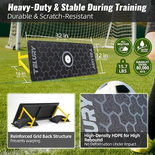 TELURY 4-Angle Soccer Rebounder Board, Portable Soccer Rebound Wall for Passing, First Touch & Shooting Training, Heavy Duty HDPE Kick Back Trainer thumbnail 3
