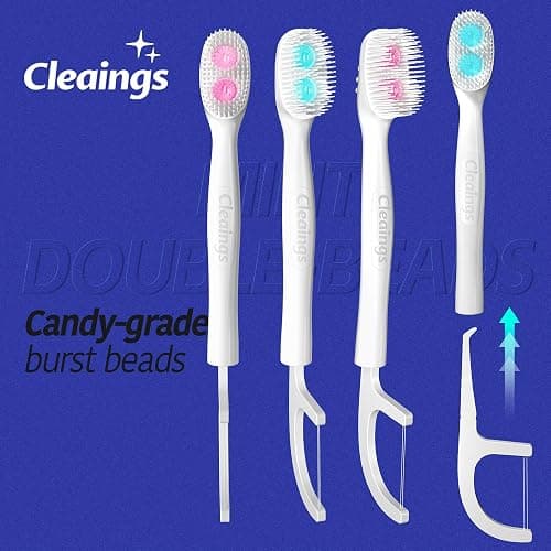cleaings Disposable Toothbrushes with Double Cleaning Beads Toothpaste and Clean Floss Picks for Work or Travel - 20 pcs-Mint Flavor（Pack of 1） - Mint Flavor - 1 thumbnail 2