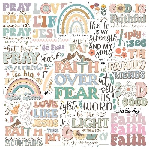 ZyvSyldrin 50PCS Inspiring Christian Stickers for Water Bottles, Bible Verse Stickers, Waterproof Vinyl Jesus Faith Stickers, Christian Quotes Decals for Journaling, Religious Christian Easter Gifts - Image 1
