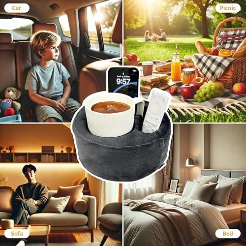 Couch Cup Holder Pillow, Sofa and Bed Organizer Caddy for Drinks, Remotes, Phones (Gray) thumbnail 5