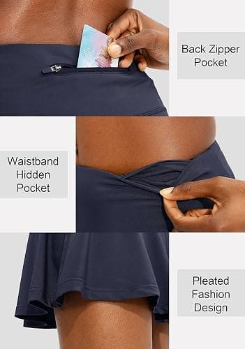 SANTINY Pleated Tennis Skirt for Women with 4 Pockets Women's High Waisted Athletic Golf Skorts Skirts for Running Casual - XX-Small - Navy thumbnail 4