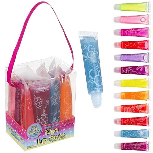 EXPRESSIONS 12 pc Lip Gloss Set, Flavored Lipgloss Squeeze Tubes with Carrying Case, Lip Gloss Set Value Pack, Assorted Fruit Flavored Lip Glosses, Kid-Friendly Non Toxic Makeup (12) - Image 1