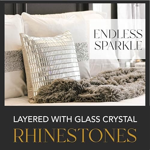 Fifth Avenue Pillow, Velvet Backing, Glass Stones, Dramatic, Feather Insert, for Sophisticated Luxury Home Decor, Silver, 16", Sold Individually thumbnail 7