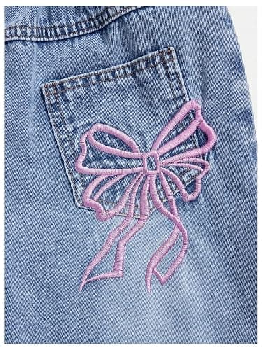 WDIRARA Girl's Bow Print Back Zipper Fly Elastic High Waist Denim Pants Basic Wide Leg Jeans thumbnail 6