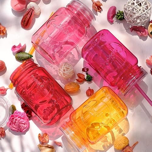 Cupture Acrylic Mason Jar Tumbler Mugs with Lids & Straws - 20 oz, 6 Pack (Warm Blossom) thumbnail 2