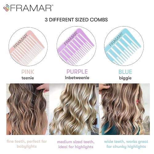 FRAMAR Dreamweaver Highlight Comb Set - Professional Highlighting Comb With Parting Tip, Hair Dye Comb, Foiling Combs For Highlighting, Highlight Combs For Highlighting – 3 Pack Pastel thumbnail 2