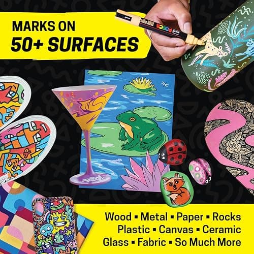 Posca Paint Art Markers, Set of 15 5M Medium Acrylic Markers with Reversible Tips, Artist Recommended Paint Pens for Gifts, Decorations, Fabric, Metal, Glass, Wood and Canvas thumbnail 4