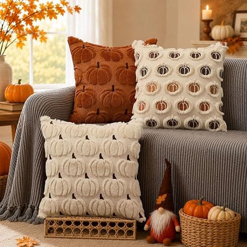 DFXSZ Fall Pillow Covers 18x18 Set of 2 Fall Decorations Beige Brown Pumpkin Throw Pillow Cases Soft Faux Fur Wool Couch Cushion Case for Chair Sofa Bedroom Living Room Home Decor PTK02V18 thumbnail 4
