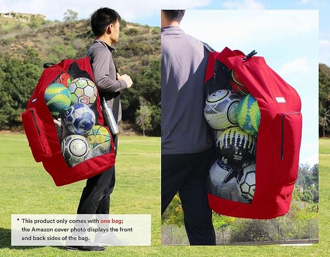 Fitdom Heavy Duty XL Soccer Mesh Equipment Ball Bag w/Adjustable Shoulder Strap Design for Coach. with an Over-Sized Front Pocket for Sporting Accessories. Best for All Outdoor & Water Gears thumbnail 2