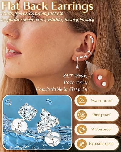 MILACOLATO Hypoallergenic Flat Back Earrings 14K Gold Plated Cartilage Earring Sets for Multiple Piercing 20G Surgical Stainless Steel Earrings for Women Trendy Earring Stacks Small Hoop Flatback Stud Earrings thumbnail 3