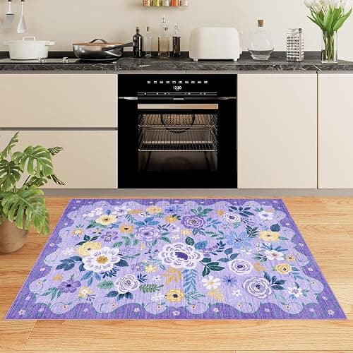 DUKINO 2x3 Rugs for Entryway, Floral Indoor Washable Door Mat, Non Slip Boho Small Rug for Kitchen, Soft Low Pile Front Door Throw Rug for Entrance, Bedroom, Kitchen, Laundry, Bathroom, Purple thumbnail 7
