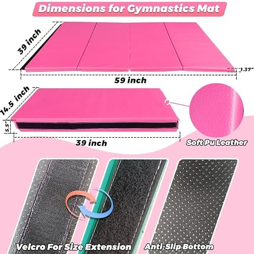 FC FUNCHEER Foldable Gymnastics Bar,5FT Horizontal bar,Adjustable Kids Training bar for Kids Ages 3-15,Kids Gymnastics bar,Triangle Stable Structure-Gym Equipment for Home thumbnail 5