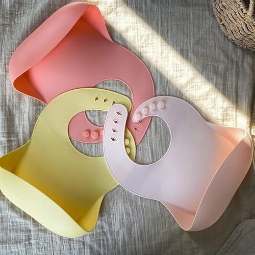 Moonkie Silicone Baby Bibs Set of 3, BPA Free Waterproof Baby Bibs for Eating, Adjustable Silicone Bibs for Babies 6-12 Months, Toddler Bibs with Pocket Food Catcher (Pink/Pastel Yellow/Soft Pink) thumbnail 8